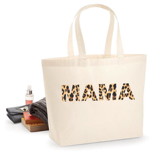 MAMA Animal Print Text Tote Bag