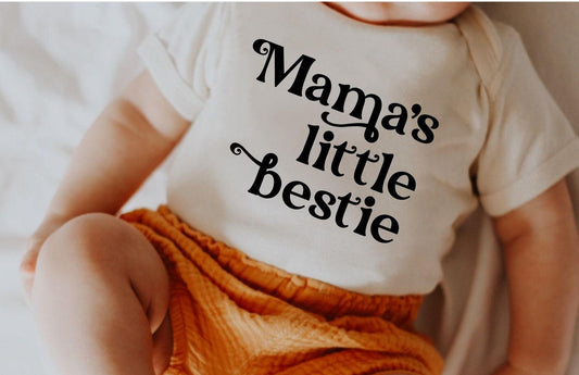 Mama's Little Bestie Baby White Bodysuit