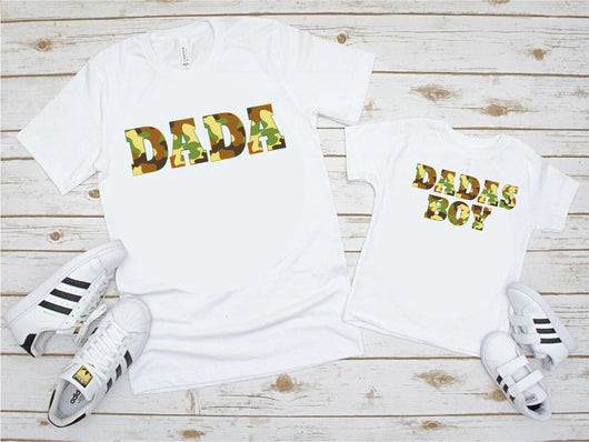 Matching Camo Print Dad and Dada's Boy T-shirts