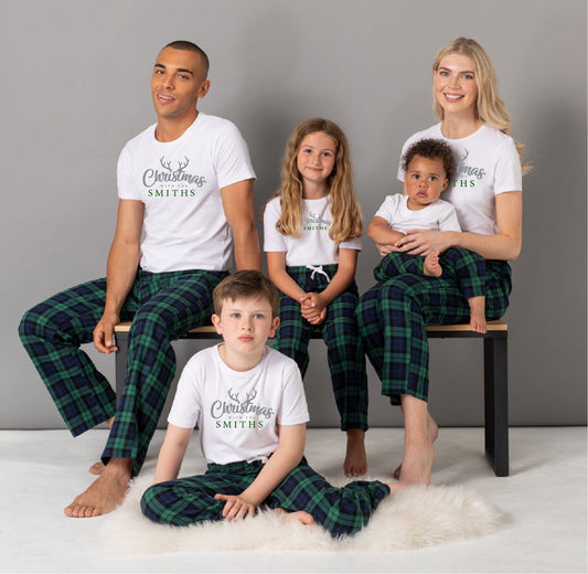 Matching Christmas Personalised Family Green Tartan Pyjamas