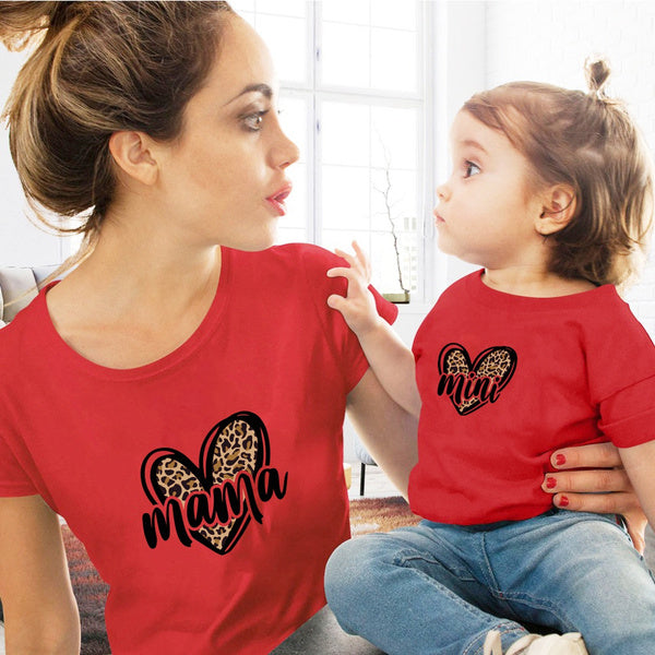 Matching Mama & Mini Animal Print Heart Red T-shirts