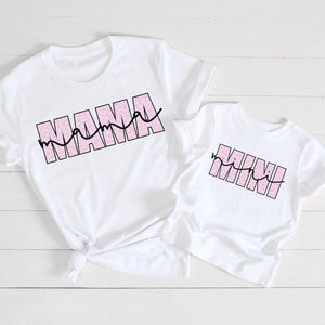Matching Mama & Mini Pink Text T-shirts