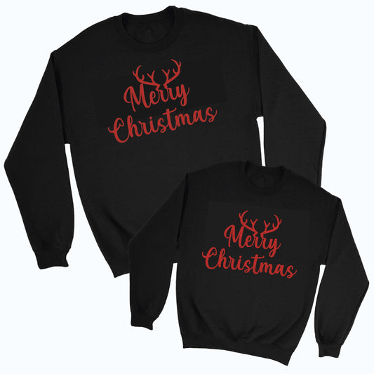 Merry Christmas Family Black and Sparkly Red Jumper
