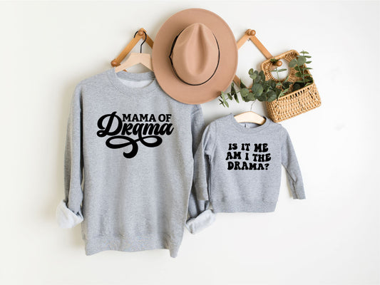 Mum and Me Drama Grey Slogan Sweatshirts