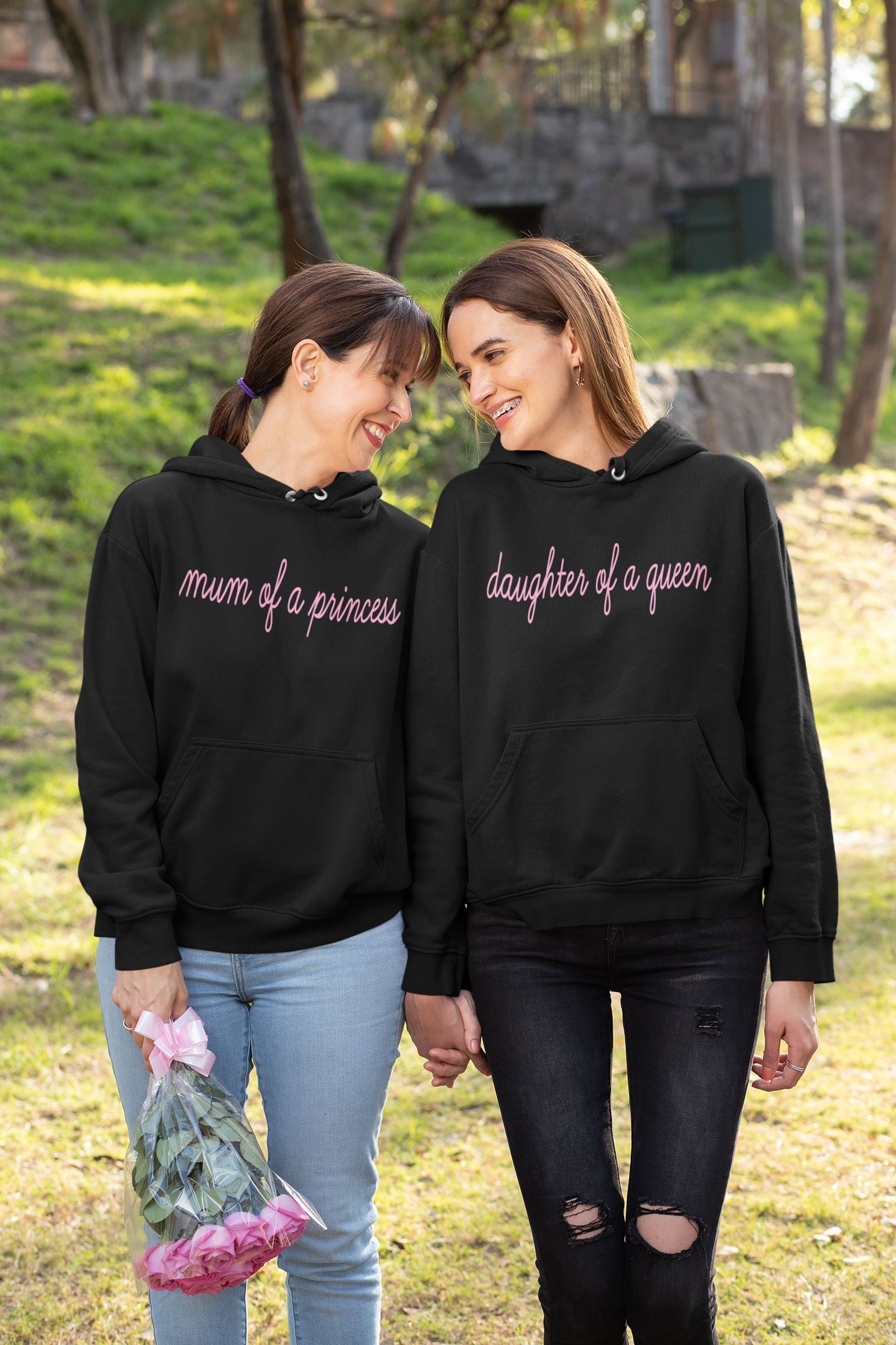 Mum of a princess daughter of a queen matching Black Hoodies