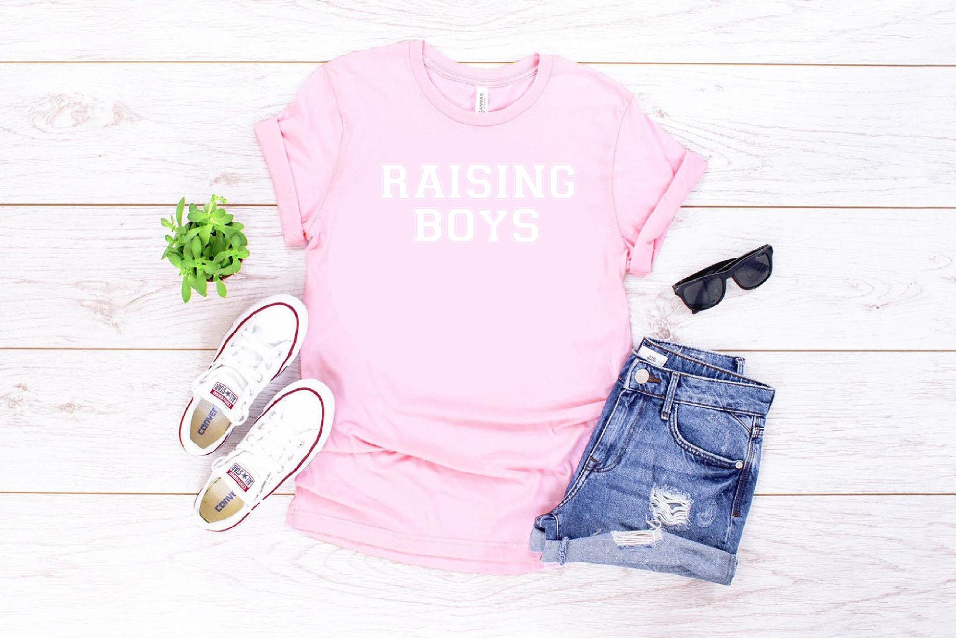 Mum Of Boys Raising Boys Slogan T-shirt