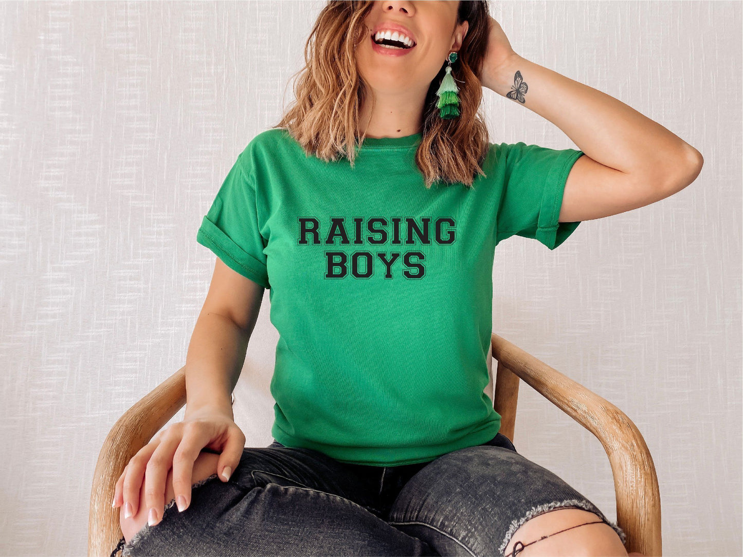 Mum Of Boys Raising Boys Slogan T-shirt