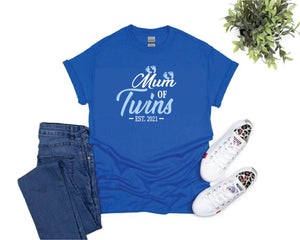Mum of Twins Blue Footprints T-shirt