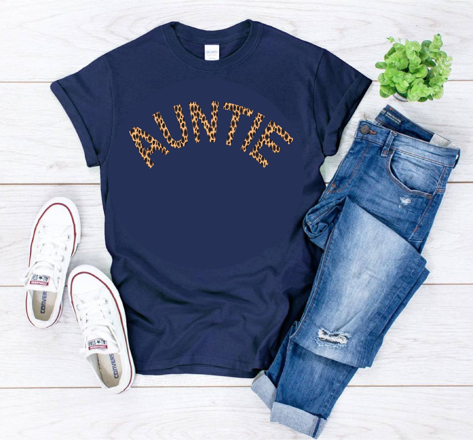 Personalised Animal Print Auntie T-shirt