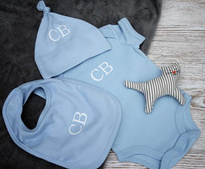 Personalised Baby Hat, Bib and Bodysuit Set