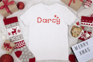 Personalised Candy Cane Name Christmas White T-shirts