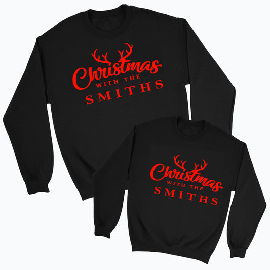 Personalised Christmas Family Black and Red Jumper