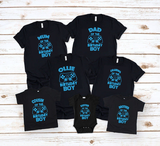 Personalised Family Blue Birthday Gamer T-Shirts
