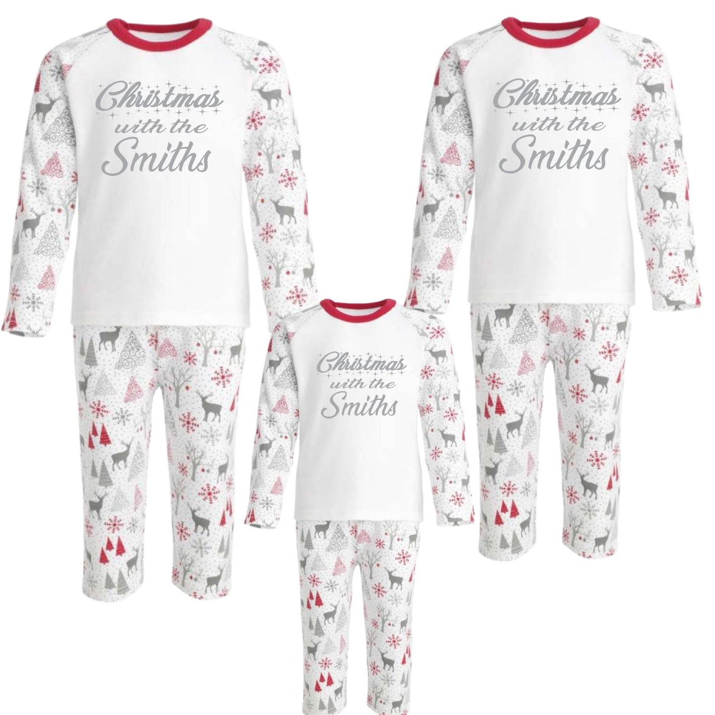 Personalised Family Matching Christmas Silver Pyjamas