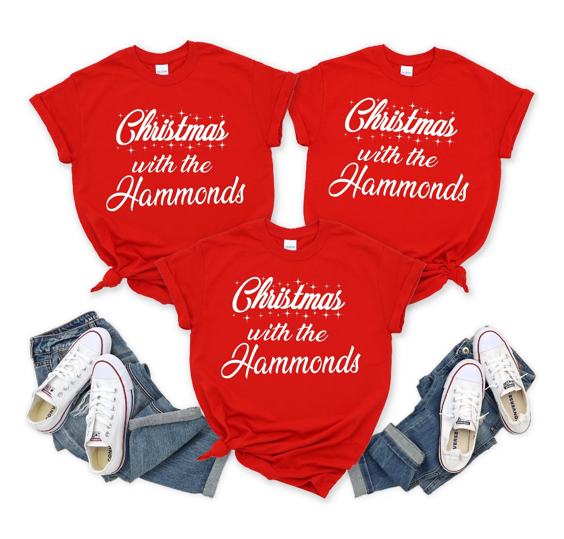Personalised Family Surname Christmas Red T-shirts