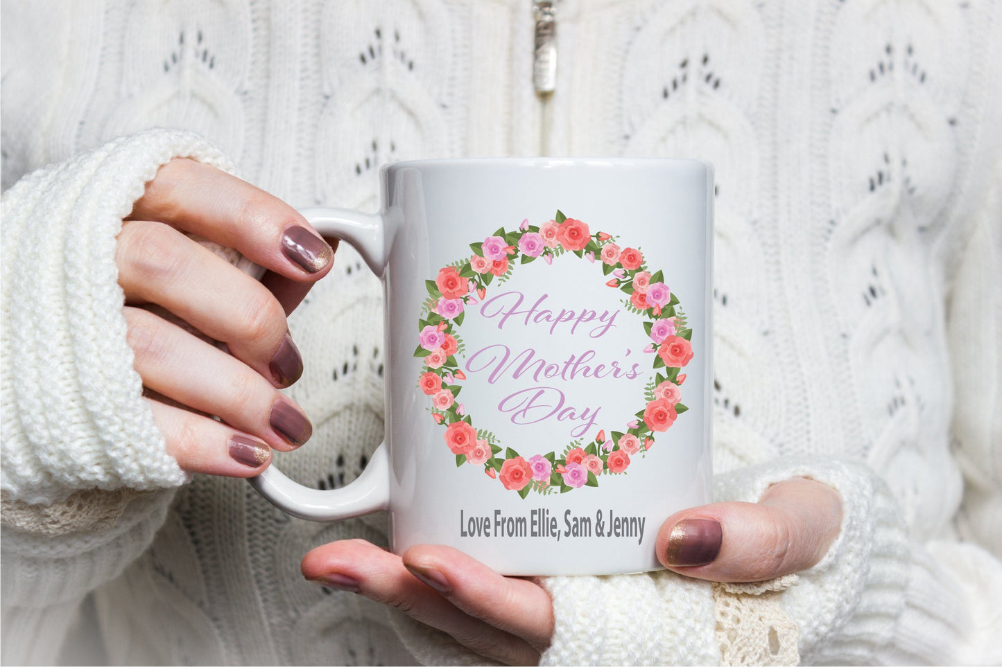 Personalised Floral Wreath Happy Mothers Day Mug