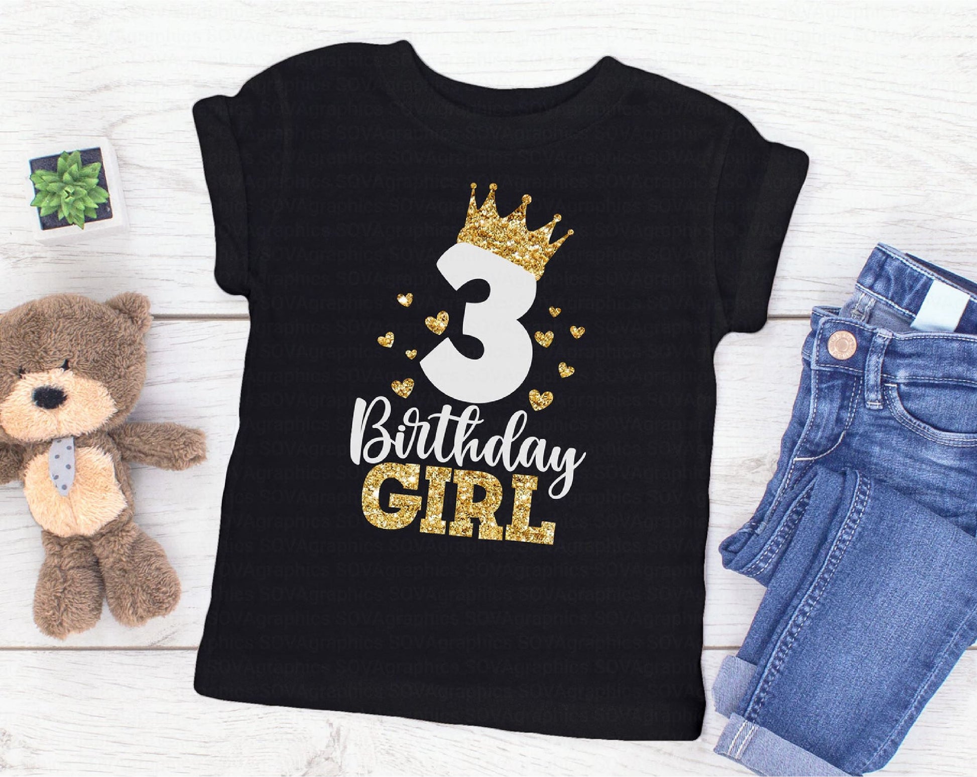 Personalised Kids Age Birthday Sparkly Bling T-Shirts