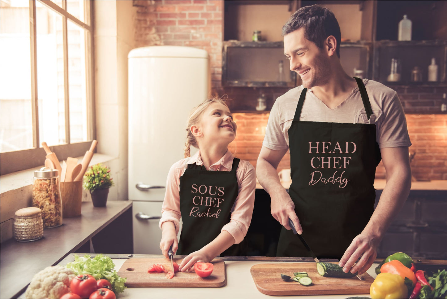 Personalised Matching Aprons Rose Gold Head Chef Sous Chef