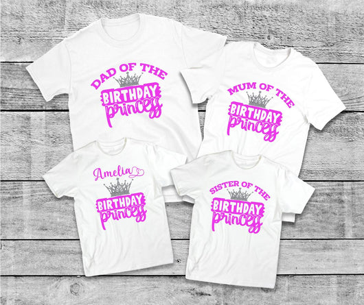 Personalised Matching Family Birthday Princess T-Shirts