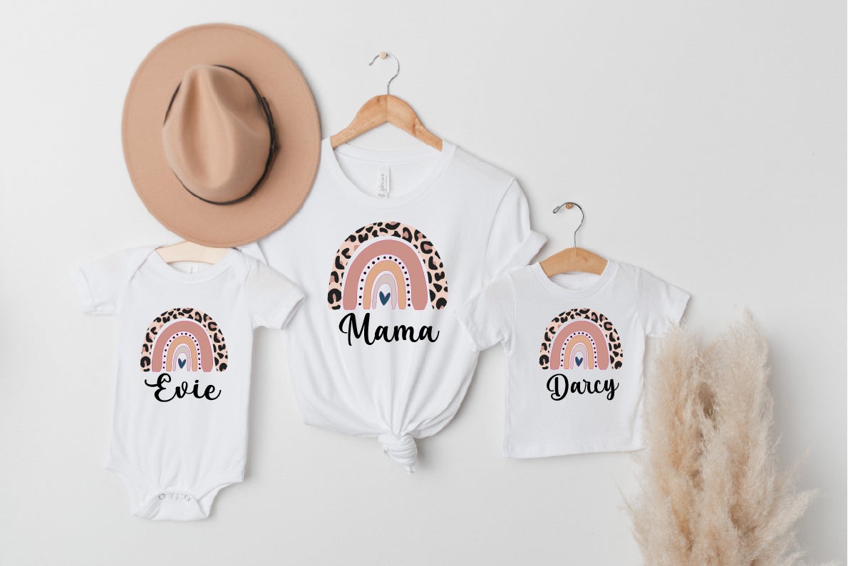 Personalised Matching Mama & Mini Rainbow T-shirts