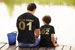 Personalised Name & Number Gold Text Tshirts