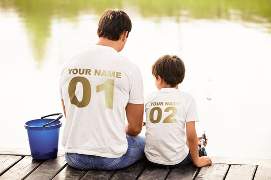 Personalised Name & Number Gold Text Tshirts