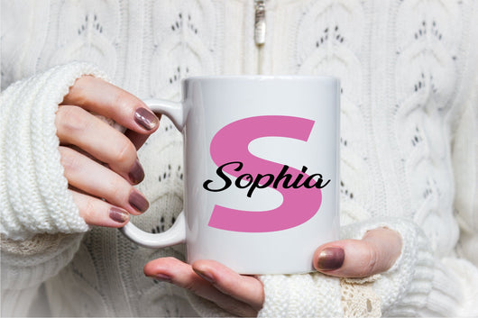 Personalised Pink Initial and Name Mug