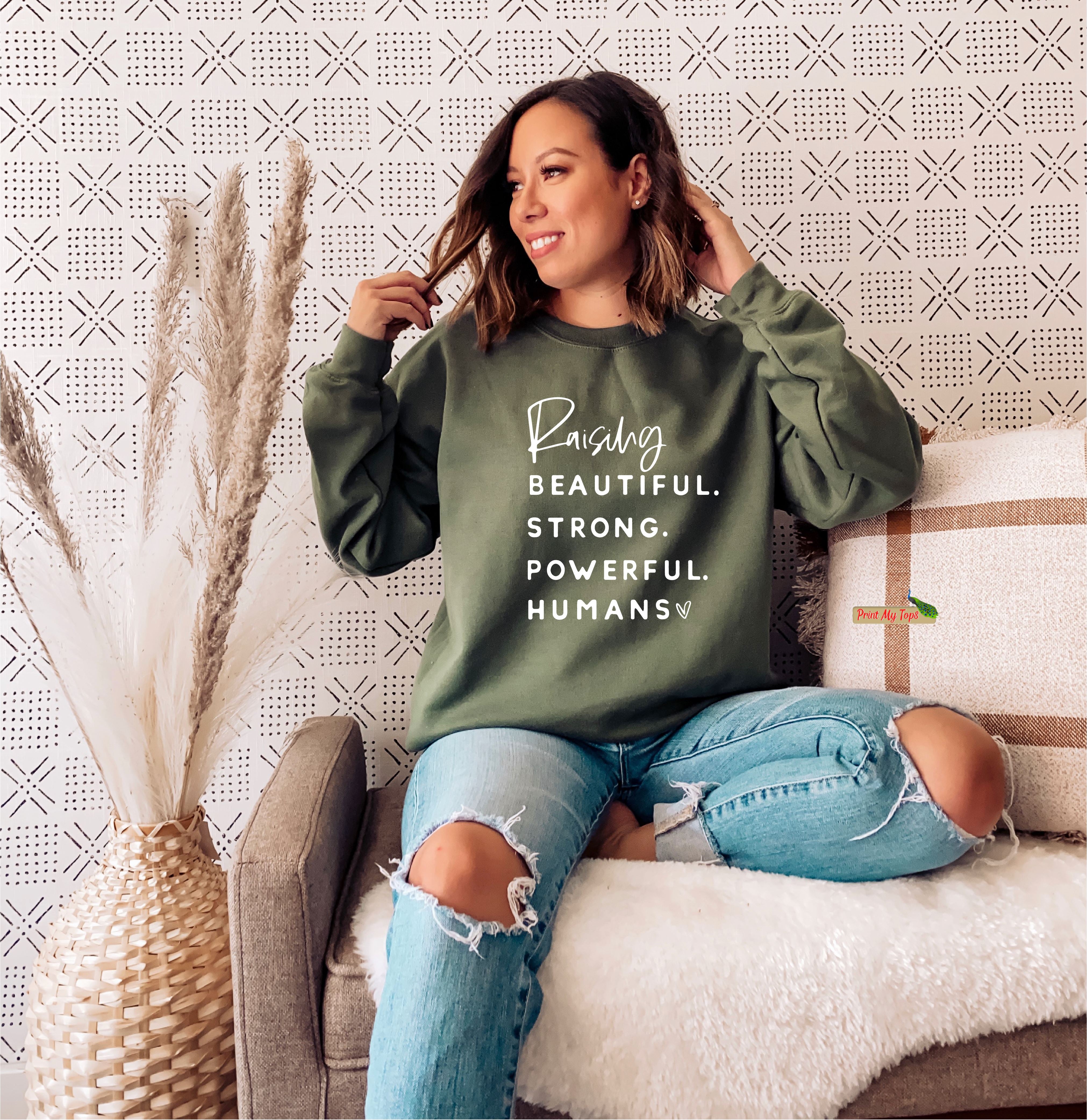Strong Human Store Raising Powerful Strong Humans Jumper Sweatshirt Top – Print My Tops