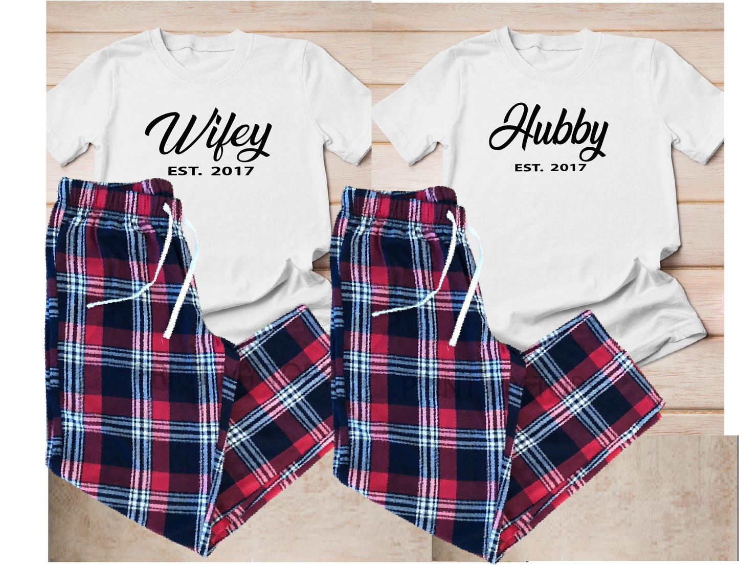 White Matching Hubby Wifey Tartan Pyjamas