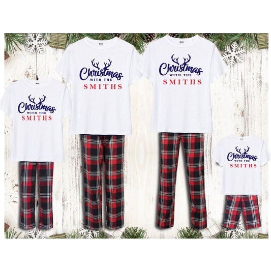 White Matching Merry Christmas Personalised Family Tartan Pyjamas
