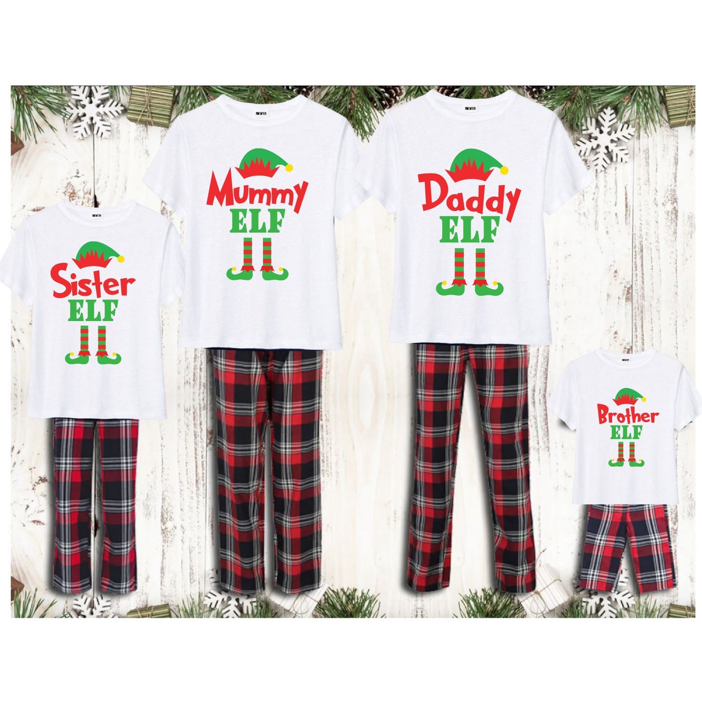 White Personalised Family Matching Christmas Elf Pyjamas