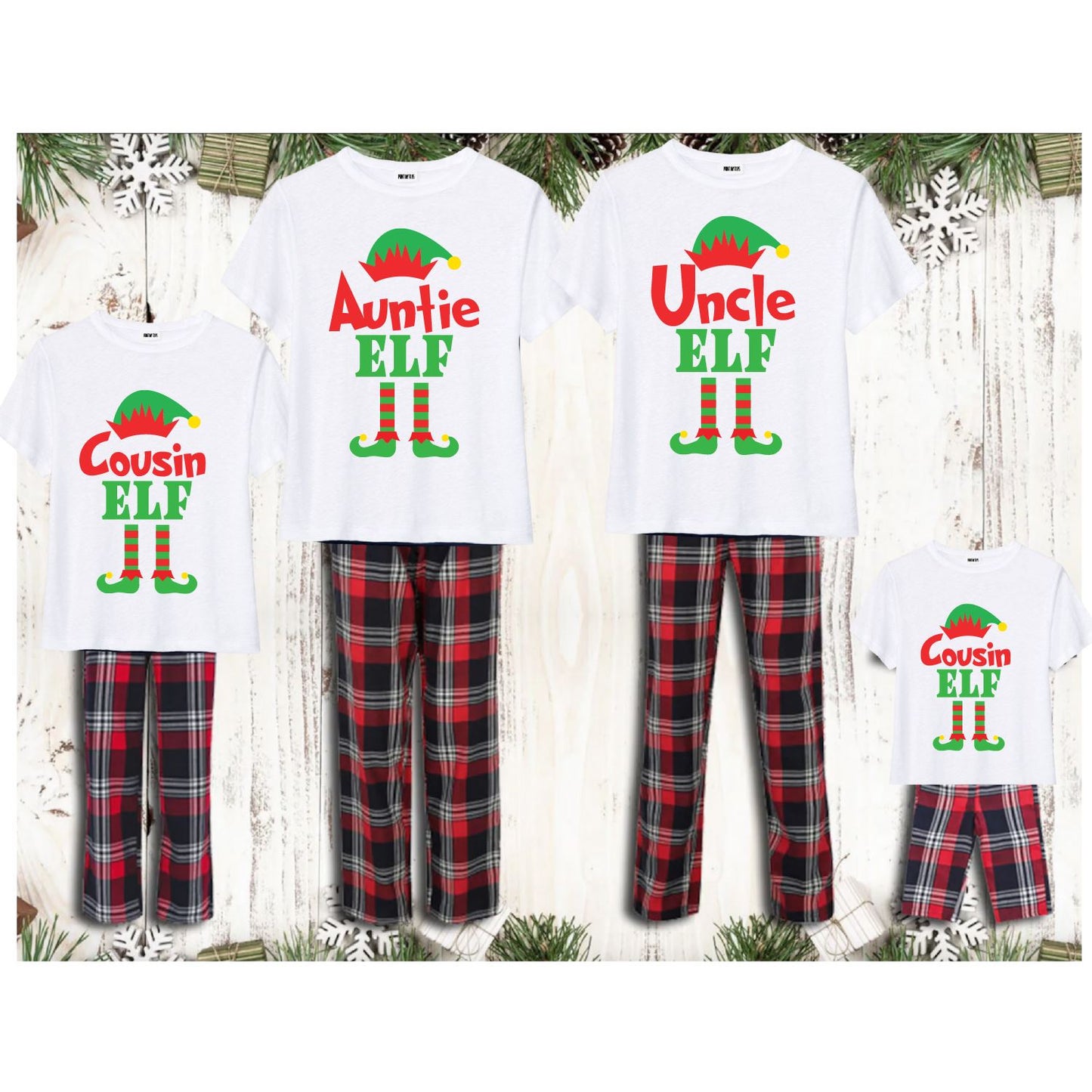 White Personalised Family Matching Christmas Elf Pyjamas