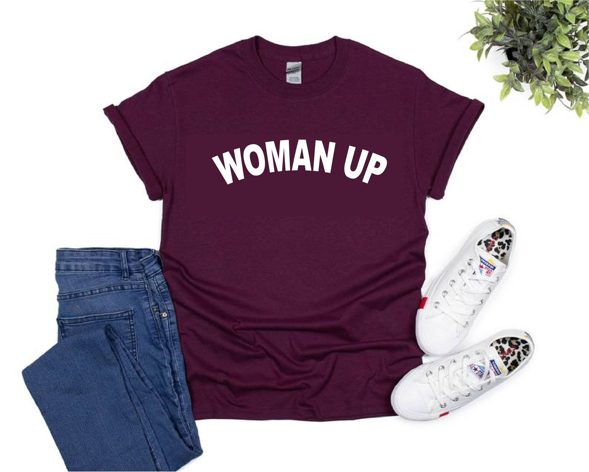 ALLTB 'Woman Up' Feminist T-Shirt - Short Sleeve, Cotton Blend, Pink, Size S